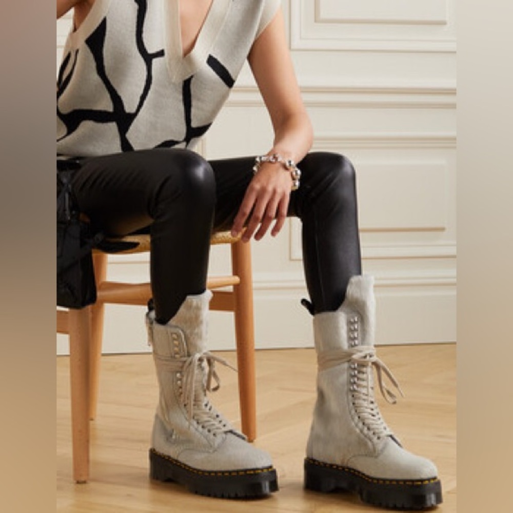 BNWB Dr Martens RICK OWENS CALF/PONY HAIR LEATHER BOOTS - Size EUR 38/US 8